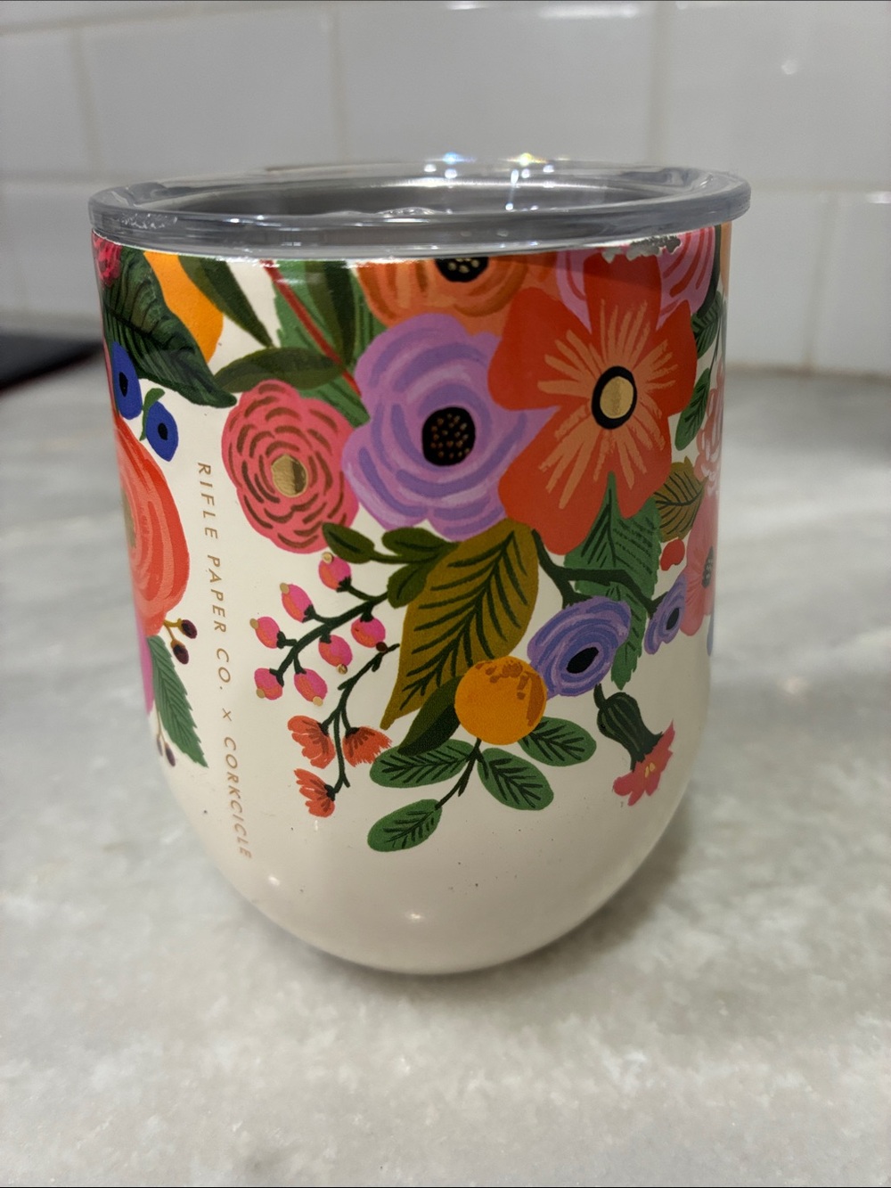 Rifle Paper Co. corksickle  Insulated Tumbler- flowers Orange, Purple, Green